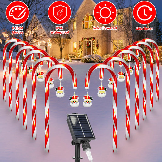 Solar Christmas Candy Cane Lights – 12 LED Pathway Stakes